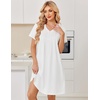 Ekouaer Cotton Nightgowns for Women Short Sleeve Moo Moo Night Gowns | Soft Cotton, Button Front & Pleated House Dress, V Neck, Floral Mumu Dress, Plus Size Pajama Dress for Sleeping and Lounging(White)