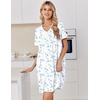 Ekouaer Cotton Nightgowns for Women Short Sleeve Moo Moo Night Gowns | Soft Cotton, Button Front & Pleated House Dress, V Neck, Floral Mumu Dress, Plus Size Pajama Dress for Sleeping and Lounging(Blue Flowers White)