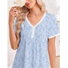 Ekouaer Cotton Nightgowns for Women Short Sleeve Moo Moo Night Gowns | Soft Cotton, Button Front & Pleated House Dress, V Neck, Floral Mumu Dress, Plus Size Pajama Dress for Sleeping and Lounging(Little Flowers Blue)