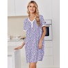 Ekouaer Cotton Nightgowns for Women Short Sleeve Moo Moo Night Gowns | Soft Cotton, Button Front & Pleated House Dress, V Neck, Floral Mumu Dress, Plus Size Pajama Dress for Sleeping and Lounging(Floral Purple)
