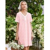 Ekouaer Cotton Nightgowns for Women Short Sleeve Moo Moo Night Gowns | Soft Cotton, Button Front & Pleated House Dress, V Neck, Floral Mumu Dress, Plus Size Pajama Dress for Sleeping and Lounging(Little Flowers Pink)