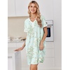Ekouaer Cotton Nightgowns for Women Short Sleeve Moo Moo Night Gowns | Soft Cotton, Button Front & Pleated House Dress, V Neck, Floral Mumu Dress, Plus Size Pajama Dress for Sleeping and Lounging(Floral Green)