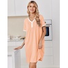 Ekouaer Cotton Nightgowns for Women Short Sleeve Moo Moo Night Gowns | Soft Cotton, Button Front & Pleated House Dress, V Neck, Floral Mumu Dress, Plus Size Pajama Dress for Sleeping and Lounging(Pink)