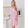 Ekouaer Cotton Nightgowns for Women Short Sleeve Moo Moo Night Gowns | Soft Cotton, Button Front & Pleated House Dress, V Neck, Floral Mumu Dress, Plus Size Pajama Dress for Sleeping and Lounging(Flowers Pink)