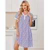 Ekouaer Cotton Nightgowns for Women Short Sleeve Moo Moo Night Gowns | Soft Cotton, Button Front & Pleated House Dress, V Neck, Floral Mumu Dress, Plus Size Pajama Dress for Sleeping and Lounging(Floral Purple)