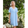 Ekouaer Cotton Nightgowns for Women Short Sleeve Moo Moo Night Gowns | Soft Cotton, Button Front & Pleated House Dress, V Neck, Floral Mumu Dress, Plus Size Pajama Dress for Sleeping and Lounging(Blue)