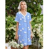 Ekouaer Cotton Nightgowns for Women Short Sleeve Moo Moo Night Gowns | Soft Cotton, Button Front & Pleated House Dress, V Neck, Floral Mumu Dress, Plus Size Pajama Dress for Sleeping and Lounging(Birds Blue)