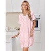 Ekouaer Cotton Nightgowns for Women Short Sleeve Moo Moo Night Gowns | Soft Cotton, Button Front & Pleated House Dress, V Neck, Floral Mumu Dress, Plus Size Pajama Dress for Sleeping and Lounging(Little Flowers Pink)