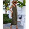 Ekouaer Jumpsuits for Women Casual Summer Sleeveless Rompers Travel Outfits | Loose Fit Wide Leg Overalls, Printed Baggy Rompers, Vacation Cruise Beach Jumpers with Pockets(Army Green)