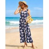 Ekouaer Jumpsuits for Women Casual Summer Sleeveless Rompers Travel Outfits | Loose Fit Wide Leg Overalls, Printed Baggy Rompers, Vacation Cruise Beach Jumpers with Pockets(Blue/White Flower)