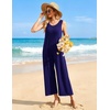 Ekouaer Jumpsuits for Women Casual Summer Sleeveless Rompers Travel Outfits | Loose Fit Wide Leg Overalls, Printed Baggy Rompers, Vacation Cruise Beach Jumpers with Pockets(Navy Blue)