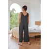 Ekouaer Jumpsuits for Women Casual Summer Sleeveless Rompers Travel Outfits | Loose Fit Wide Leg Overalls, Printed Baggy Rompers, Vacation Cruise Beach Jumpers with Pockets(Dark Gray)