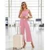 Ekouaer Jumpsuits for Women Casual Summer Sleeveless Rompers Travel Outfits | Loose Fit Wide Leg Overalls, Printed Baggy Rompers, Vacation Cruise Beach Jumpers with Pockets(Pink)