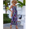 Ekouaer Jumpsuits for Women Casual Summer Sleeveless Rompers Travel Outfits | Loose Fit Wide Leg Overalls, Printed Baggy Rompers, Vacation Cruise Beach Jumpers with Pockets(Blue Boho Print)