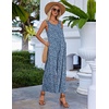 Ekouaer Jumpsuits for Women Casual Summer Sleeveless Rompers Travel Outfits | Loose Fit Wide Leg Overalls, Printed Baggy Rompers, Vacation Cruise Beach Jumpers with Pockets(Blue Flower)