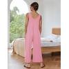 Ekouaer Jumpsuits for Women Casual Summer Sleeveless Rompers Travel Outfits | Loose Fit Wide Leg Overalls, Printed Baggy Rompers, Vacation Cruise Beach Jumpers with Pockets(Pink)