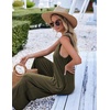 Ekouaer Jumpsuits for Women Casual Summer Sleeveless Rompers Travel Outfits | Loose Fit Wide Leg Overalls, Printed Baggy Rompers, Vacation Cruise Beach Jumpers with Pockets(Army Green)