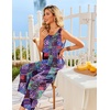 Ekouaer Jumpsuits for Women Casual Summer Sleeveless Rompers Travel Outfits | Loose Fit Wide Leg Overalls, Printed Baggy Rompers, Vacation Cruise Beach Jumpers with Pockets(Blue Boho Print)