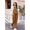 Ekouaer Lounge Sets for Women 2 Piece Outfits 2026 Long Sleeve Top with Pants(Light Brown)
