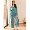 Ekouaer Lounge Sets for Women 2 Piece Outfits 2026 Long Sleeve Top with Pants(Peacock Blue)