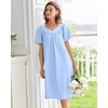 Ekouaer Moo Moos for Women Cotton House Dress With Pockets Soft Nightgowns | Cotton Short Sleeve Mumu Dresses, Embroidered Lounge Dress, Floral Sleepwear, V Neck Loungewear, Mother’s Gifts, Daily, Home(Blue)