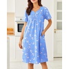 Ekouaer Moo Moos for Women Cotton House Dress With Pockets Soft Nightgowns | Cotton Short Sleeve Mumu Dresses, Embroidered Lounge Dress, Floral Sleepwear, V Neck Loungewear, Mother’s Gifts, Daily, Home(Blue Pigeon)