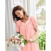 Ekouaer Moo Moos for Women Cotton House Dress With Pockets Soft Nightgowns | Cotton Short Sleeve Mumu Dresses, Embroidered Lounge Dress, Floral Sleepwear, V Neck Loungewear, Mother’s Gifts, Daily, Home(Light Pink)