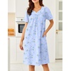 Ekouaer Moo Moos for Women Cotton House Dress With Pockets Soft Nightgowns | Cotton Short Sleeve Mumu Dresses, Embroidered Lounge Dress, Floral Sleepwear, V Neck Loungewear, Mother’s Gifts, Daily, Home(Blue Floral)