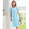 Ekouaer Moo Moos for Women Cotton House Dress With Pockets Soft Nightgowns | Cotton Short Sleeve Mumu Dresses, Embroidered Lounge Dress, Floral Sleepwear, V Neck Loungewear, Mother’s Gifts, Daily, Home(Light Blue)