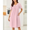 Ekouaer Moo Moos for Women Cotton House Dress With Pockets Soft Nightgowns | Cotton Short Sleeve Mumu Dresses, Embroidered Lounge Dress, Floral Sleepwear, V Neck Loungewear, Mother’s Gifts, Daily, Home(Deep Pink)