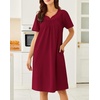 Ekouaer Moo Moos for Women Cotton House Dress With Pockets Soft Nightgowns | Cotton Short Sleeve Mumu Dresses, Embroidered Lounge Dress, Floral Sleepwear, V Neck Loungewear, Mother’s Gifts, Daily, Home(Wine Red)