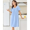 Ekouaer Moo Moos for Women Cotton House Dress With Pockets Soft Nightgowns | Cotton Short Sleeve Mumu Dresses, Embroidered Lounge Dress, Floral Sleepwear, V Neck Loungewear, Mother’s Gifts, Daily, Home(Blue)