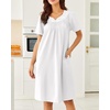 Ekouaer Moo Moos for Women Cotton House Dress With Pockets Soft Nightgowns | Cotton Short Sleeve Mumu Dresses, Embroidered Lounge Dress, Floral Sleepwear, V Neck Loungewear, Mother’s Gifts, Daily, Home(White)