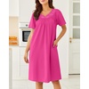 Ekouaer Moo Moos for Women Cotton House Dress With Pockets Soft Nightgowns | Cotton Short Sleeve Mumu Dresses, Embroidered Lounge Dress, Floral Sleepwear, V Neck Loungewear, Mother’s Gifts, Daily, Home(Rose Red)