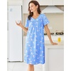 Ekouaer Moo Moos for Women Cotton House Dress With Pockets Soft Nightgowns | Cotton Short Sleeve Mumu Dresses, Embroidered Lounge Dress, Floral Sleepwear, V Neck Loungewear, Mother’s Gifts, Daily, Home(Blue Pigeon)