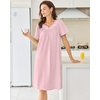 Ekouaer Moo Moos for Women Cotton House Dress With Pockets Soft Nightgowns | Cotton Short Sleeve Mumu Dresses, Embroidered Lounge Dress, Floral Sleepwear, V Neck Loungewear, Mother’s Gifts, Daily, Home(Deep Pink)
