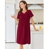 Ekouaer Moo Moos for Women Cotton House Dress With Pockets Soft Nightgowns | Cotton Short Sleeve Mumu Dresses, Embroidered Lounge Dress, Floral Sleepwear, V Neck Loungewear, Mother’s Gifts, Daily, Home(Wine Red)
