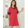 Ekouaer Nightgowns for Women Cotton Night Gowns Short Sleeve Sleepwear | Ladies Sleep Shirts Casual T Shirt Nightgown V Neck Night Shirts Soft Moo Moos Color Block Pajama Shirt Plus Size Nightshirts(A_red)