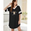 Ekouaer Nightgowns for Women Cotton Night Gowns Short Sleeve Sleepwear | Ladies Sleep Shirts Casual T Shirt Nightgown V Neck Night Shirts Soft Moo Moos Color Block Pajama Shirt Plus Size Nightshirts(C_teddy Black)