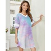 Ekouaer Nightgowns for Women Cotton Night Gowns Short Sleeve Sleepwear | Ladies Sleep Shirts Casual T Shirt Nightgown V Neck Night Shirts Soft Moo Moos Color Block Pajama Shirt Plus Size Nightshirts(Tie Dye Purple)