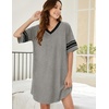 Ekouaer Nightgowns for Women Cotton Night Gowns Short Sleeve Sleepwear | Ladies Sleep Shirts Casual T Shirt Nightgown V Neck Night Shirts Soft Moo Moos Color Block Pajama Shirt Plus Size Nightshirts(A_grey)