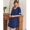 Ekouaer Nightgowns for Women Cotton Night Gowns Short Sleeve Sleepwear | Ladies Sleep Shirts Casual T Shirt Nightgown V Neck Night Shirts Soft Moo Moos Color Block Pajama Shirt Plus Size Nightshirts(A_navy)