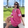 Ekouaer Nightgowns for Women Cotton Night Gowns Short Sleeve Sleepwear | Ladies Sleep Shirts Casual T Shirt Nightgown V Neck Night Shirts Soft Moo Moos Color Block Pajama Shirt Plus Size Nightshirts(A_hot Pink)