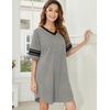Ekouaer Nightgowns for Women Cotton Night Gowns Short Sleeve Sleepwear | Ladies Sleep Shirts Casual T Shirt Nightgown V Neck Night Shirts Soft Moo Moos Color Block Pajama Shirt Plus Size Nightshirts(A_grey)