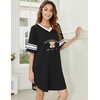 Ekouaer Nightgowns for Women Cotton Night Gowns Short Sleeve Sleepwear | Ladies Sleep Shirts Casual T Shirt Nightgown V Neck Night Shirts Soft Moo Moos Color Block Pajama Shirt Plus Size Nightshirts(C_teddy Black)