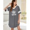 Ekouaer Nightgowns for Women Cotton Night Gowns Short Sleeve Sleepwear | Ladies Sleep Shirts Casual T Shirt Nightgown V Neck Night Shirts Soft Moo Moos Color Block Pajama Shirt Plus Size Nightshirts(C_queen Grey)