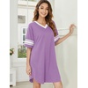 Ekouaer Nightgowns for Women Cotton Night Gowns Short Sleeve Sleepwear | Ladies Sleep Shirts Casual T Shirt Nightgown V Neck Night Shirts Soft Moo Moos Color Block Pajama Shirt Plus Size Nightshirts(A_lilac)