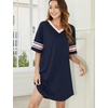 Ekouaer Nightgowns for Women Cotton Night Gowns Short Sleeve Sleepwear | Ladies Sleep Shirts Casual T Shirt Nightgown V Neck Night Shirts Soft Moo Moos Color Block Pajama Shirt Plus Size Nightshirts(A_navy Blue)