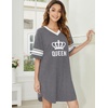Ekouaer Nightgowns for Women Cotton Night Gowns Short Sleeve Sleepwear | Ladies Sleep Shirts Casual T Shirt Nightgown V Neck Night Shirts Soft Moo Moos Color Block Pajama Shirt Plus Size Nightshirts(C_queen Grey)