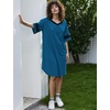 Ekouaer Nightgowns for Women Cotton Night Gowns Short Sleeve Sleepwear | Ladies Sleep Shirts Casual T Shirt Nightgown V Neck Night Shirts Soft Moo Moos Color Block Pajama Shirt Plus Size Nightshirts(A_blue)